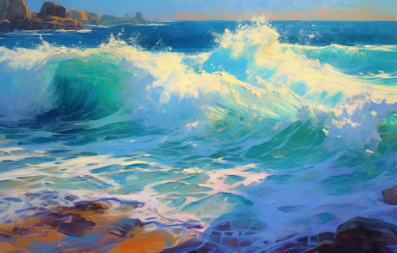 油画中的蓝色海洋潮汐,插画/手绘图,插画/手绘图库,插画/手绘图下载,插画/手绘